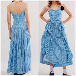 Free People Blue Checkered Maxi Dress